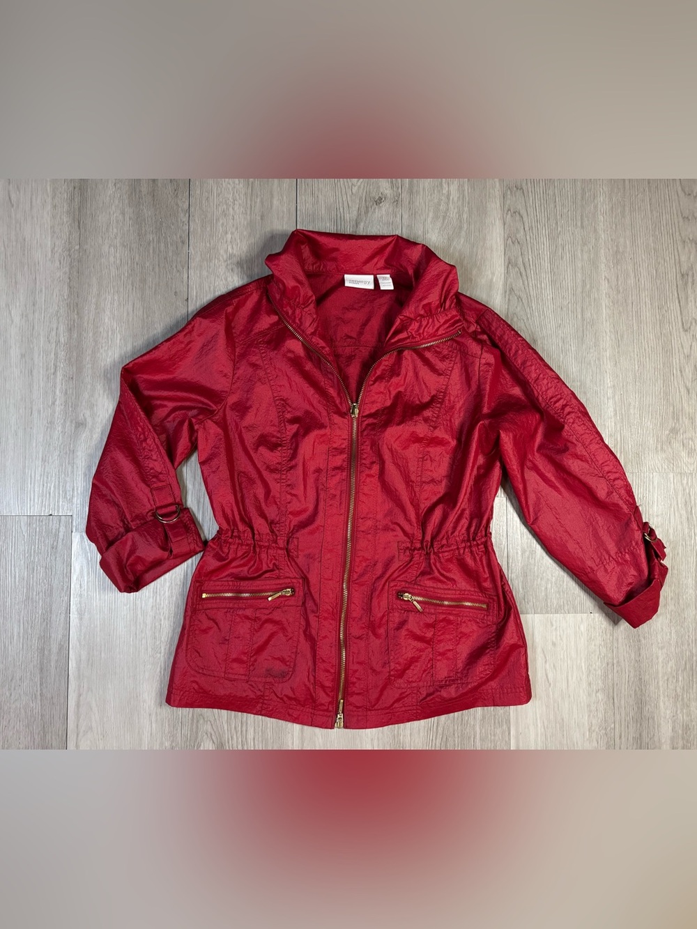 Chico's Zenergy Red Nylon Zip Front Collared Utility Jacket Zipped Pockets Sz 0.